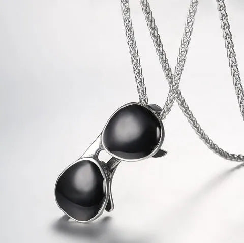 18k gold plated men's sunglass pendant necklace on chain in gold colour made from 316L stainless steel