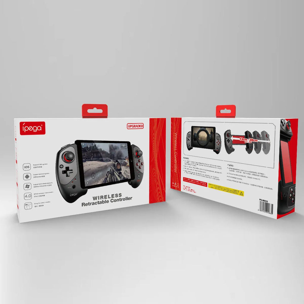 Red telescopic gamepad controller with Bluetooth for mobile devices and USB for PC gaming