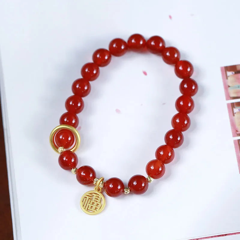 Natural red agate woven bracelet with blessing card in 8mm and 10mm size options