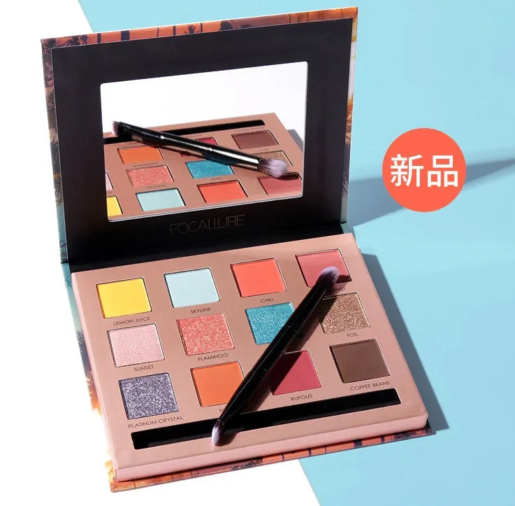 Focallure Shining Eyeshadow Palette with 12 colours of shimmer eyeshadow in a compact case