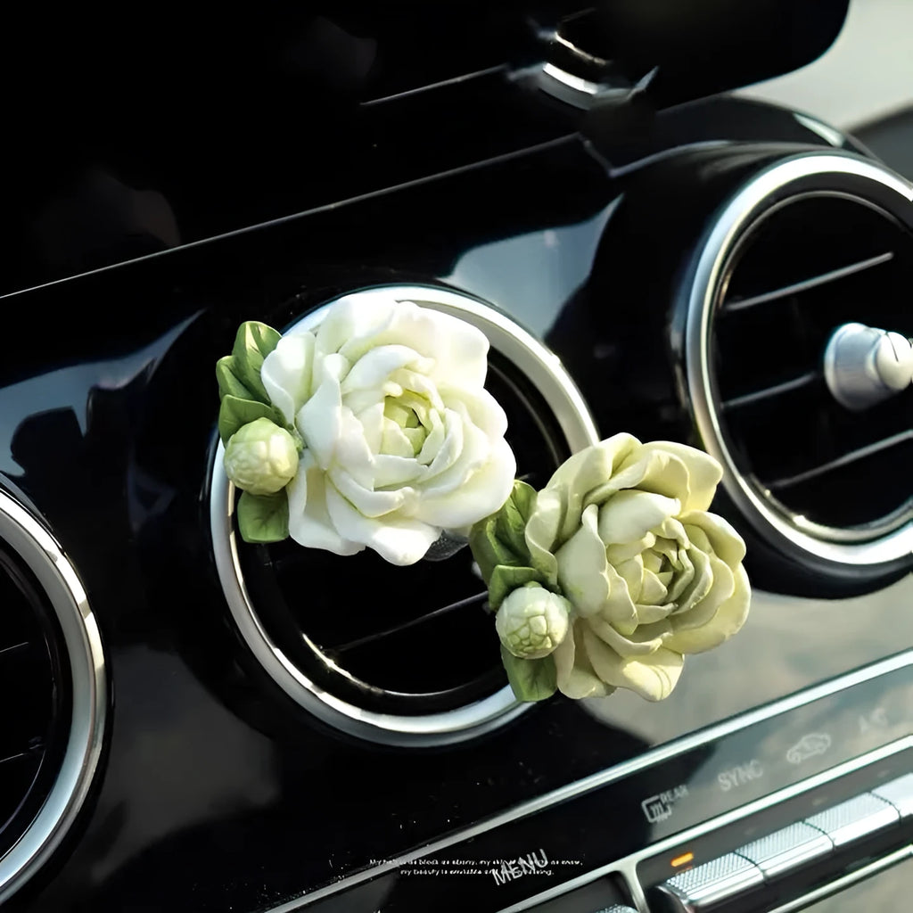 Jasmine solid car perfume vent clip with gypsum base in off-white colour