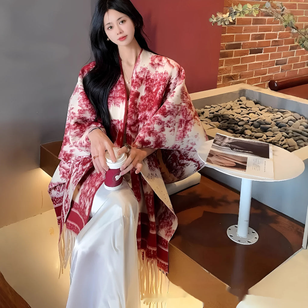 Women's polyester tassel scarf cape draped as a shawl in free size