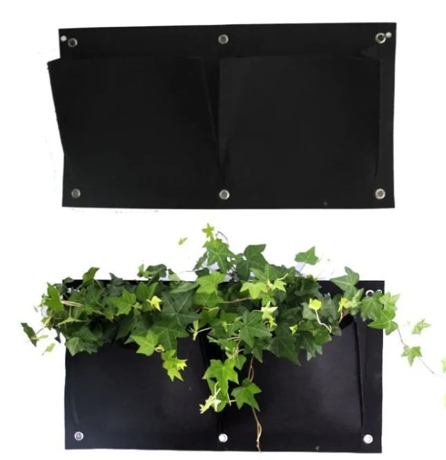 Vertical wall garden hanging planter with multiple planting pockets for herbs and flowers