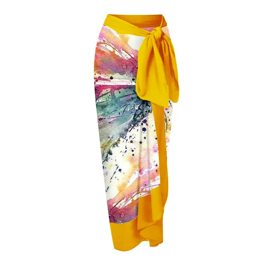 Yellow women's conservative one-piece swimsuit with full tummy coverage and sleeveless design