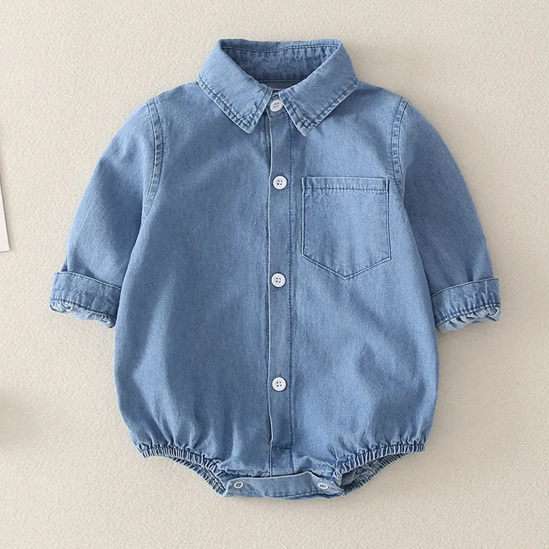Baby girl jeans climbing suit in cotton with triangular cut for 66-90cm height