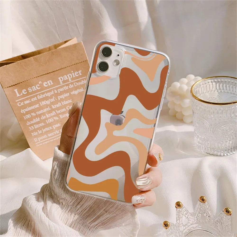 Transparent TPU phone case with striped wave painting pattern for iPhone 14 Pro