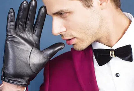 Black leather motorcycle riding gloves touch version unlined size L