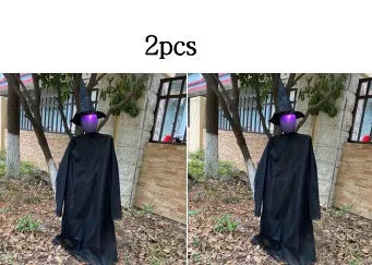 Halloween hanging ghost prop with voice control, flashing red eyes and installation tubes