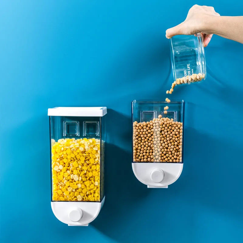 White transparent ABS plastic food storage container with easy-press lid for cereals and dry goods.