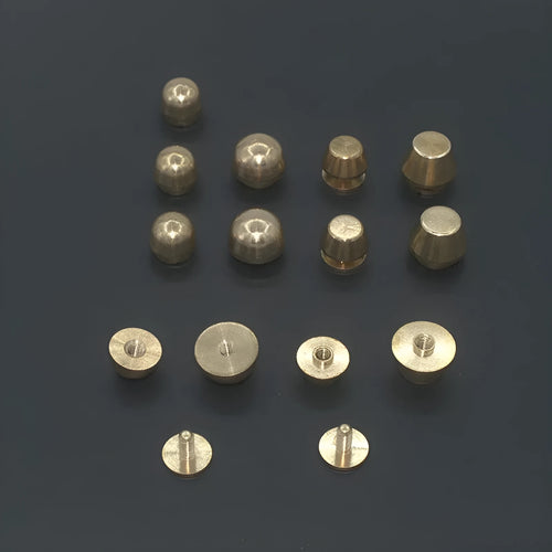 Brass decorative buckle foot nail accessories in round and bucket designs for leathercraft projects