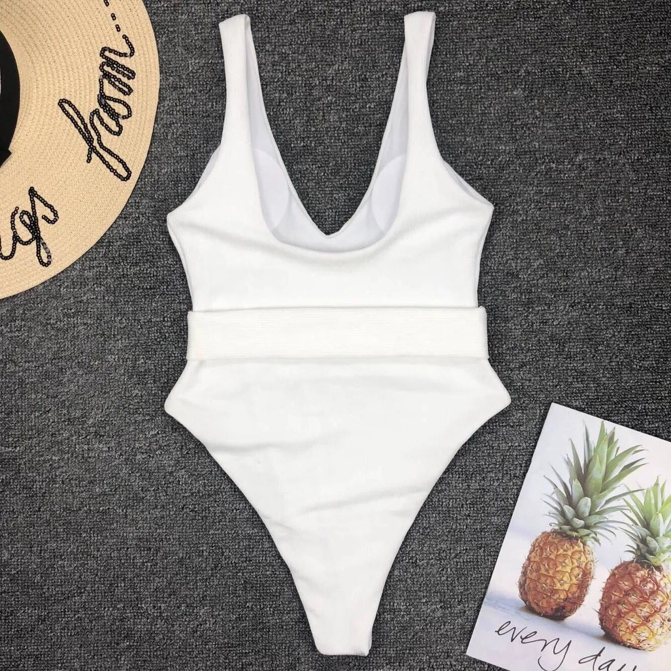 White nylon triangle bikini swimsuit with steel pad option for women