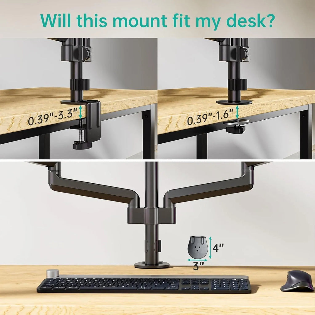 Black three-arm gas spring monitor mount for 13 to 27 inch computer screens
