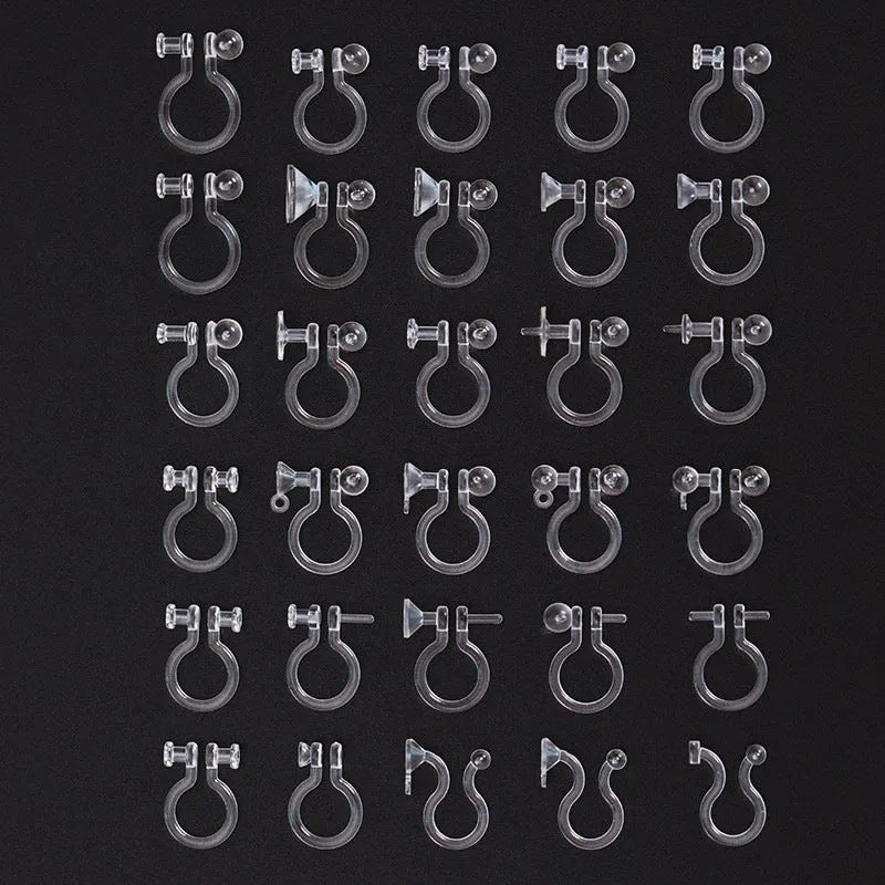 Transparent plastic U-shaped ear clip converter for converting stud earrings into clip-on style, unisex design