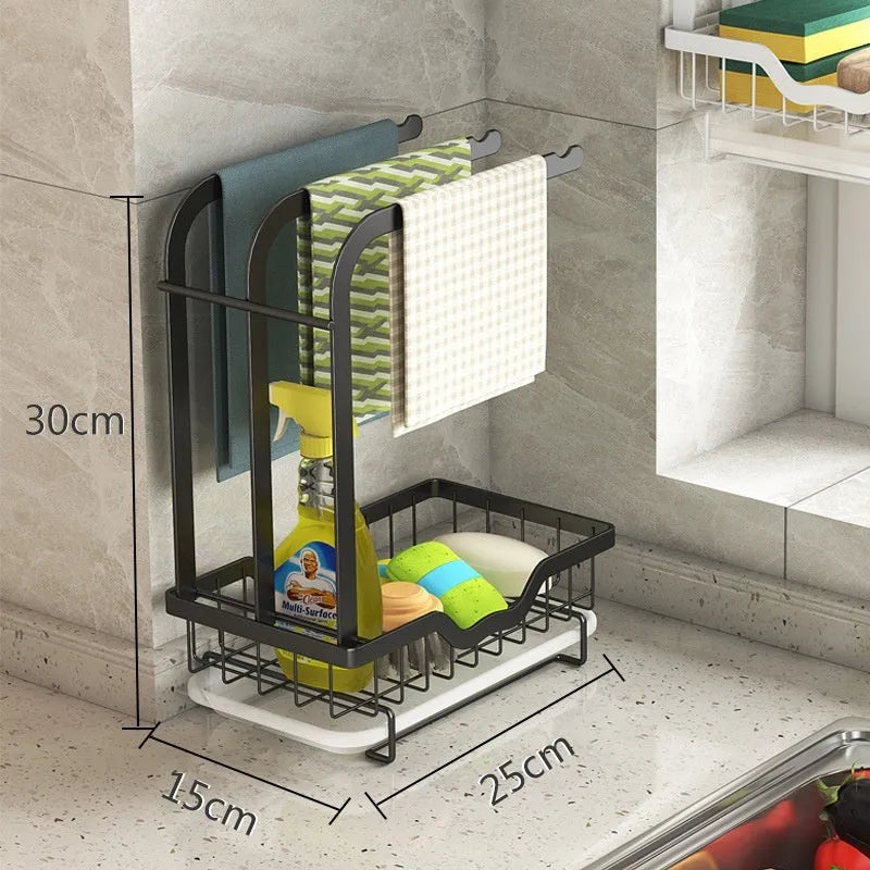 White plastic foldable kitchen rack for draining rags with wall mount and desktop options