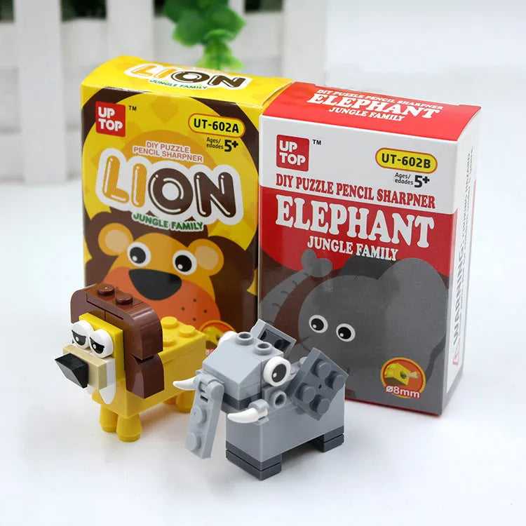 DIY building block pencil sharpener plastic animal manual 60x30x88mm elephant lion