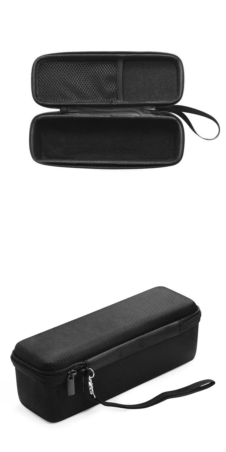 Black nylon protective bag for Huawei Sound Joy speaker, with hand rope and mesh pocket, 25x7x8.5cm