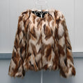 Korean slim-fitting women's faux fur coat in picture colour, shown with regular sleeves.