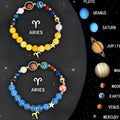 Natural stone beaded bracelet set featuring all twelve zodiac signs, showing two bracelets with detailed stone bead construction