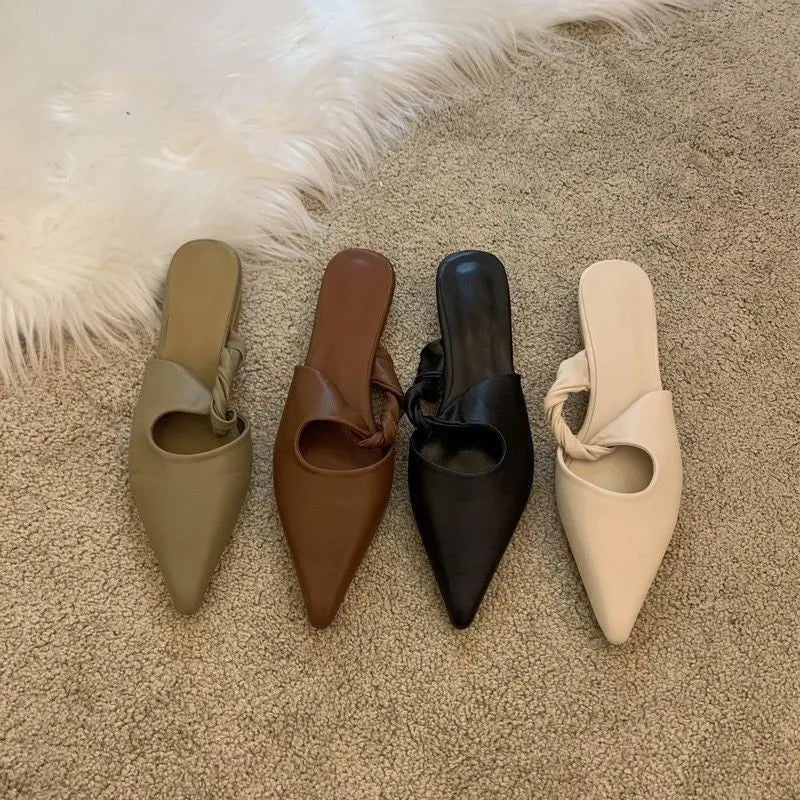 Women's soft leather semi-toe box slippers with spring design in multiple colour options