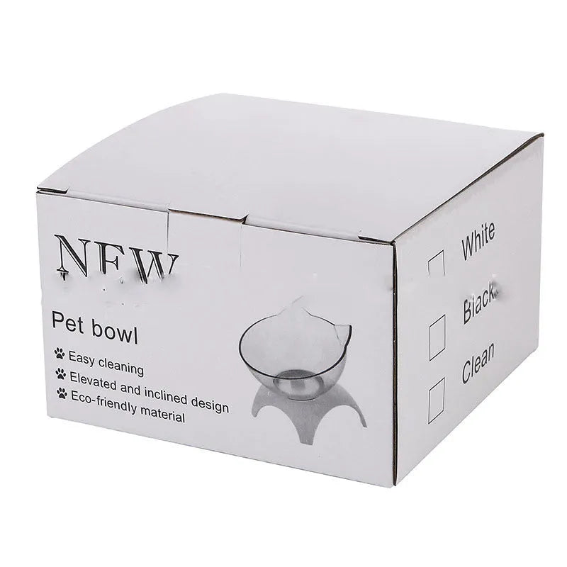 Non slip double cat bowl with raised stand transparent plastic pet feeder for dogs and cats