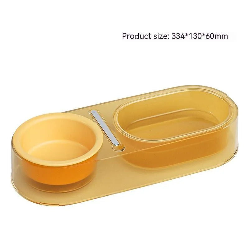 Cat feeding bowl in mixed spoon design, made from PC, stainless steel, and ceramic, available in Mint Green, Taro Purple, and Yellow