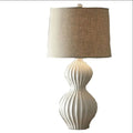 Cream white ceramic table lamp with fabric lampshade in American country style