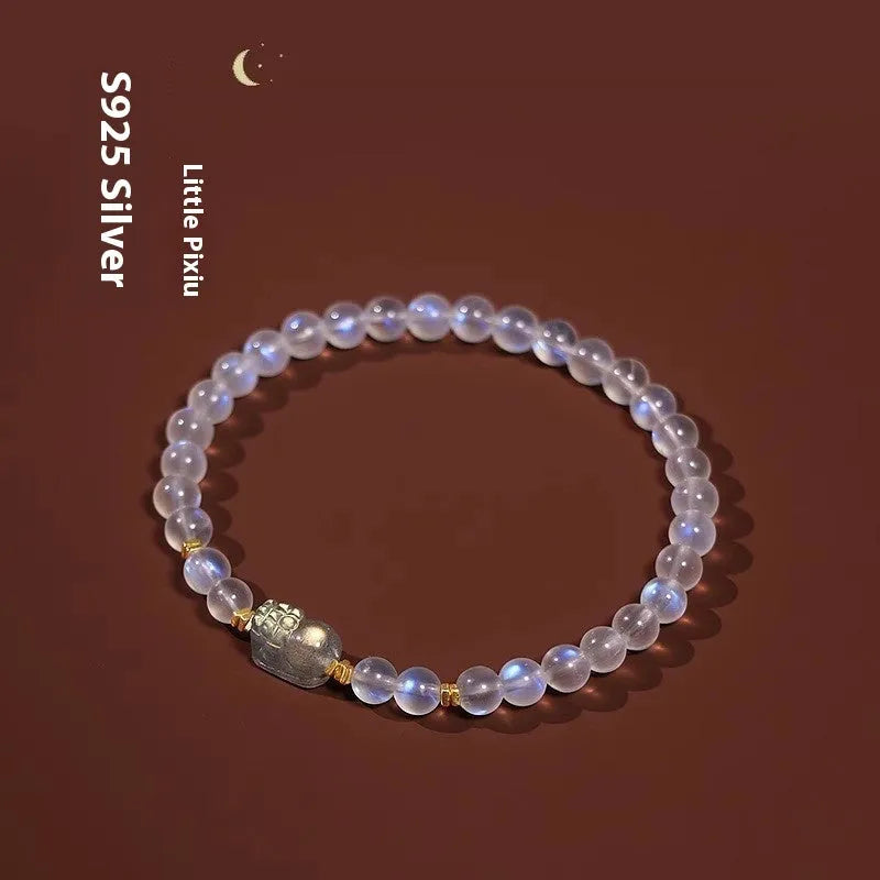 Moonstone women's bracelet with Chinese zodiac animal charms and polished beads in national style jewellery