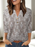 Women's loose-fit casual V-neck top with a 3D printed pattern in Japanese Korean style.