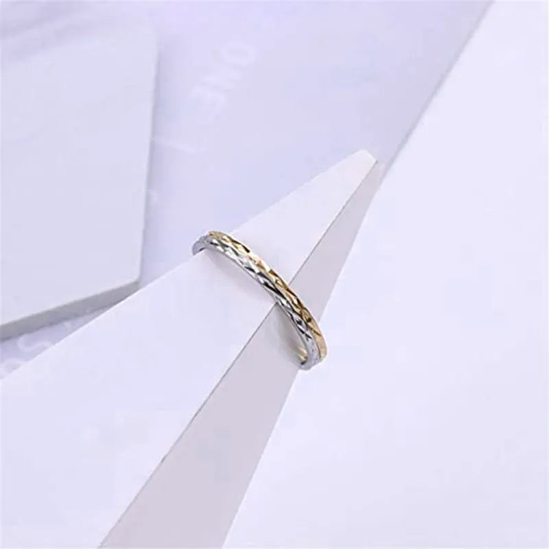 Korean style titanium steel simple couple ring with geometric diamond plaid pattern in silver