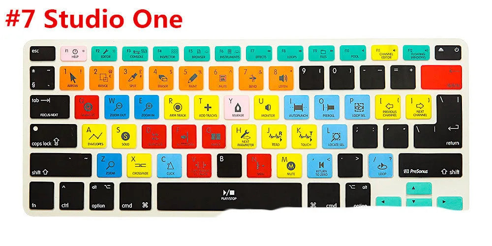 Silicone keyboard film for MacBook Pro with printed shortcut keys for music and video software