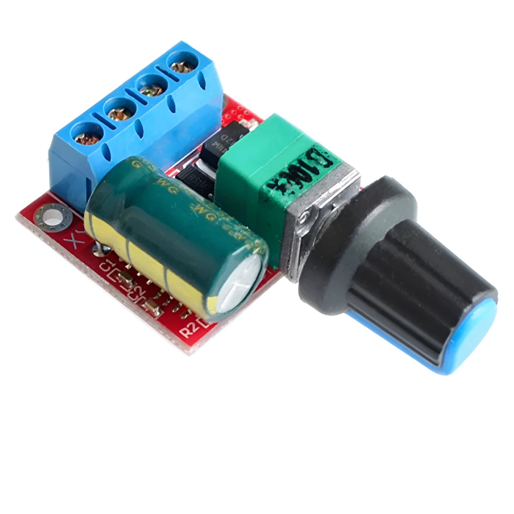 PWM DC motor speed controller with potentiometer knob for 4.5V-35V operation and 90W power