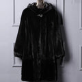 Women's long black faux fur hooded coat for autumn winter street fashion