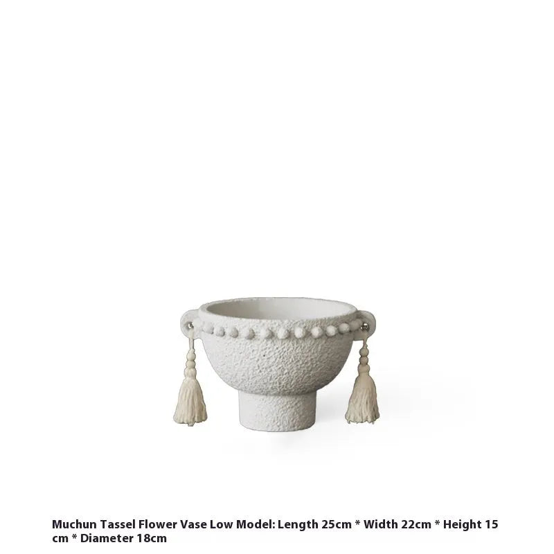 Ceramic succulent pot with tassel flower design in quiet style for home decor
