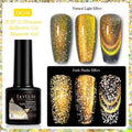 Cat eye nail polish gel with diamond glitter fragments in six colour style options including fluorescent UV brilliant variations