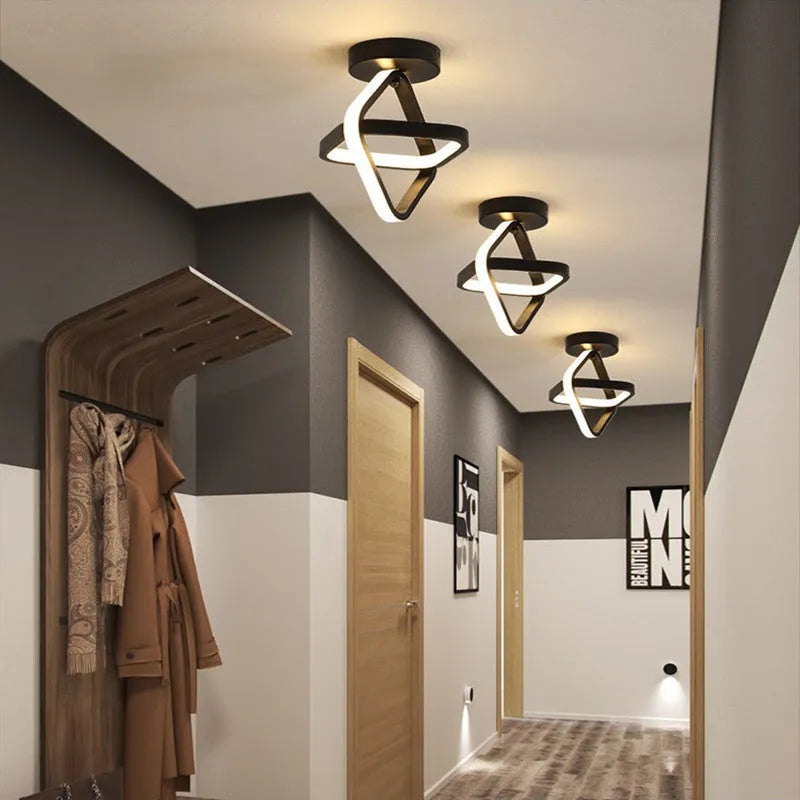 Modern aluminium ceiling light in black flush mount with remote control for corridor entrance hall