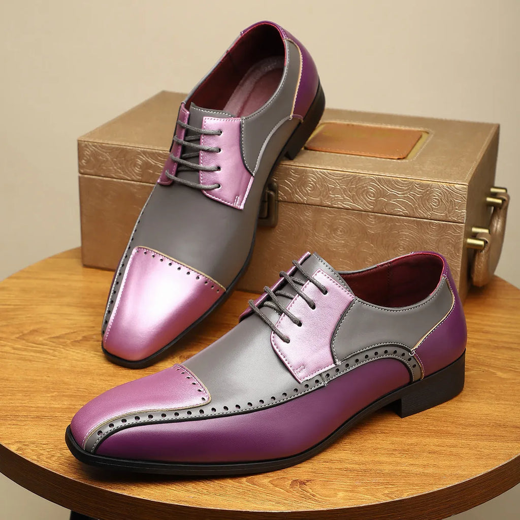 Men's low-top casual shoes in purple with leather stitching details and EVA sole