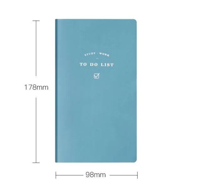 A 48K to-do list notebook with a PU cover in blue, showing its 96 pages of eye protection paper.