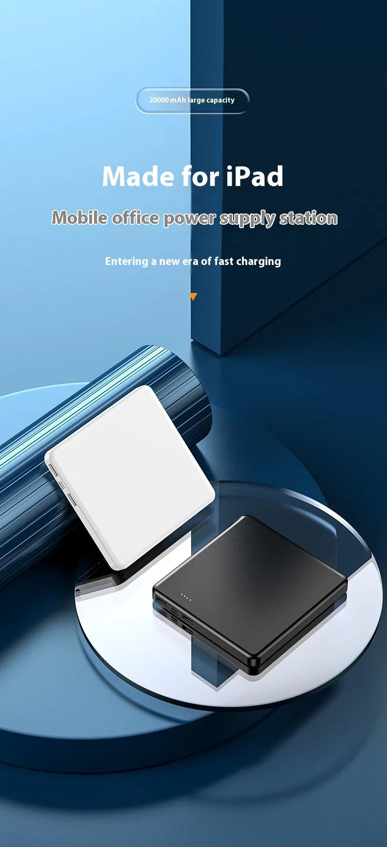 White 20000mAh portable fast charge power bank with QC3.0 graphene cell and Type-C/Micro input