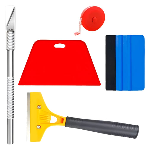 12-piece plastic car film smoothing tool set with squeegee and T-bar for window tinting.