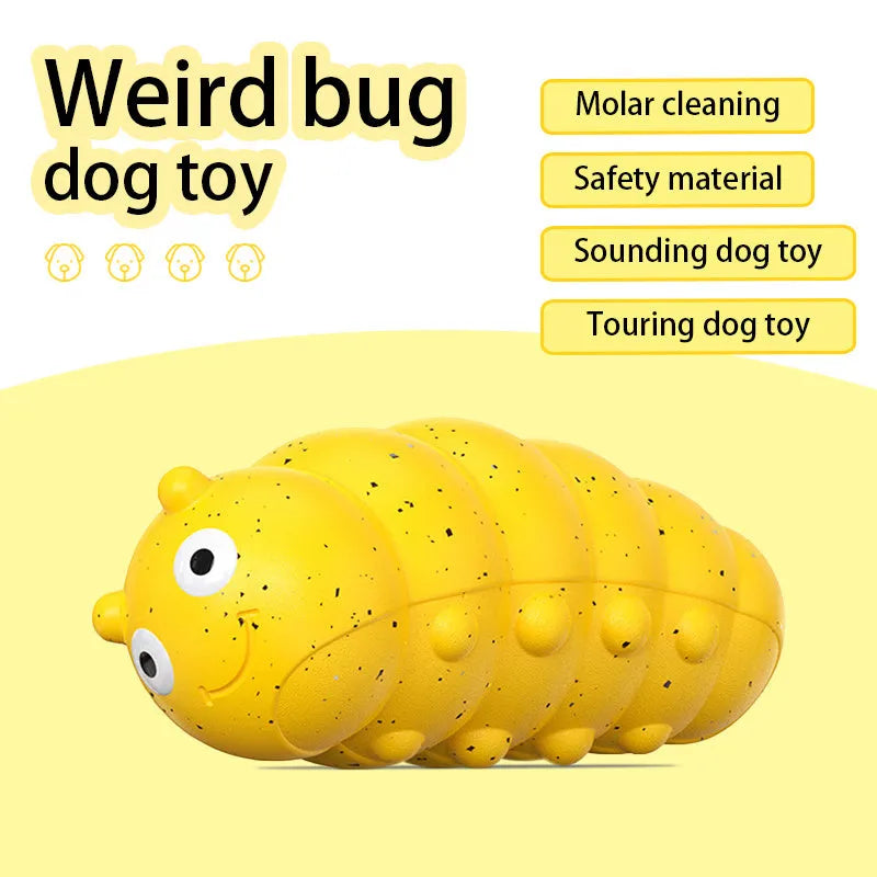 Green and yellow teething dog toy with weird barking bug sound for small dogs