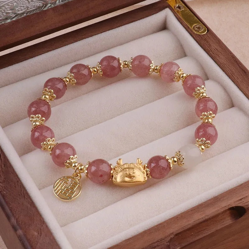 Women's floral glazed zodiac animal bracelet with glass beads in red, pink and white colours