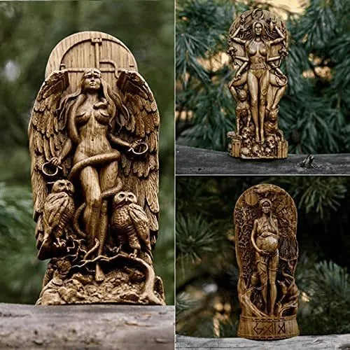 Synthetic resin Greek goddess statue on a base, 22cm tall, shown in one of three available colour finishes.