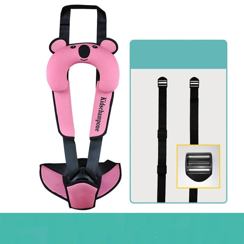 Portable child safety seat belt retainer in rose pink, charm red, or sky blue for toddlers 12-36kg