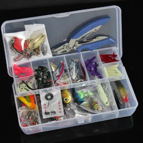 132 piece fishing lure suit set with soft baits and fishhooks in rose red colour
