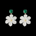 Dark green sterling silver needle flowers sweet earrings for women