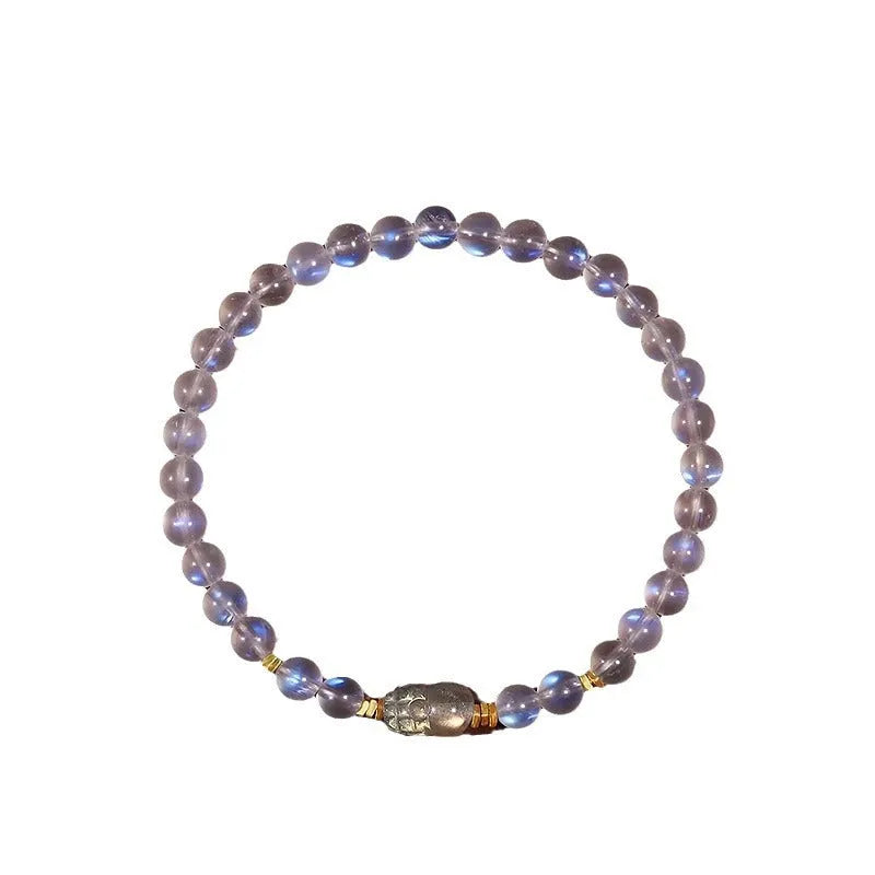 Moonstone women's bracelet with Chinese zodiac animal charms and polished beads in national style jewellery