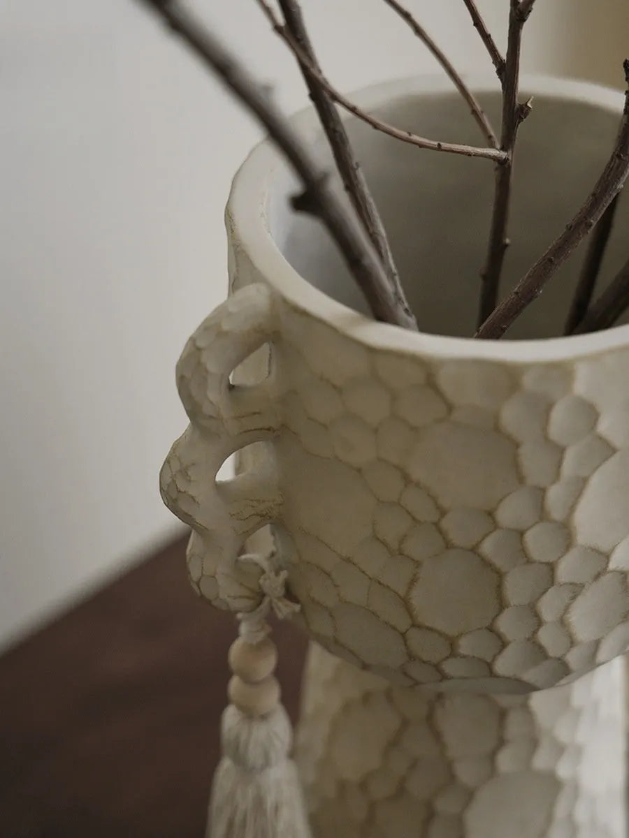 Ceramic succulent pot with tassel flower design in quiet style for home decor