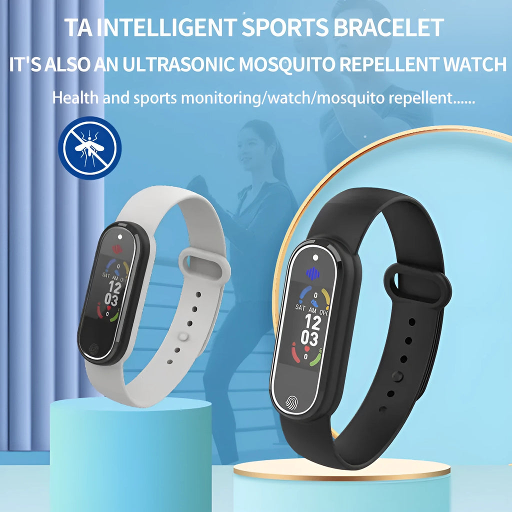 Black and white electronic mosquito repellent bracelet with USB charging port