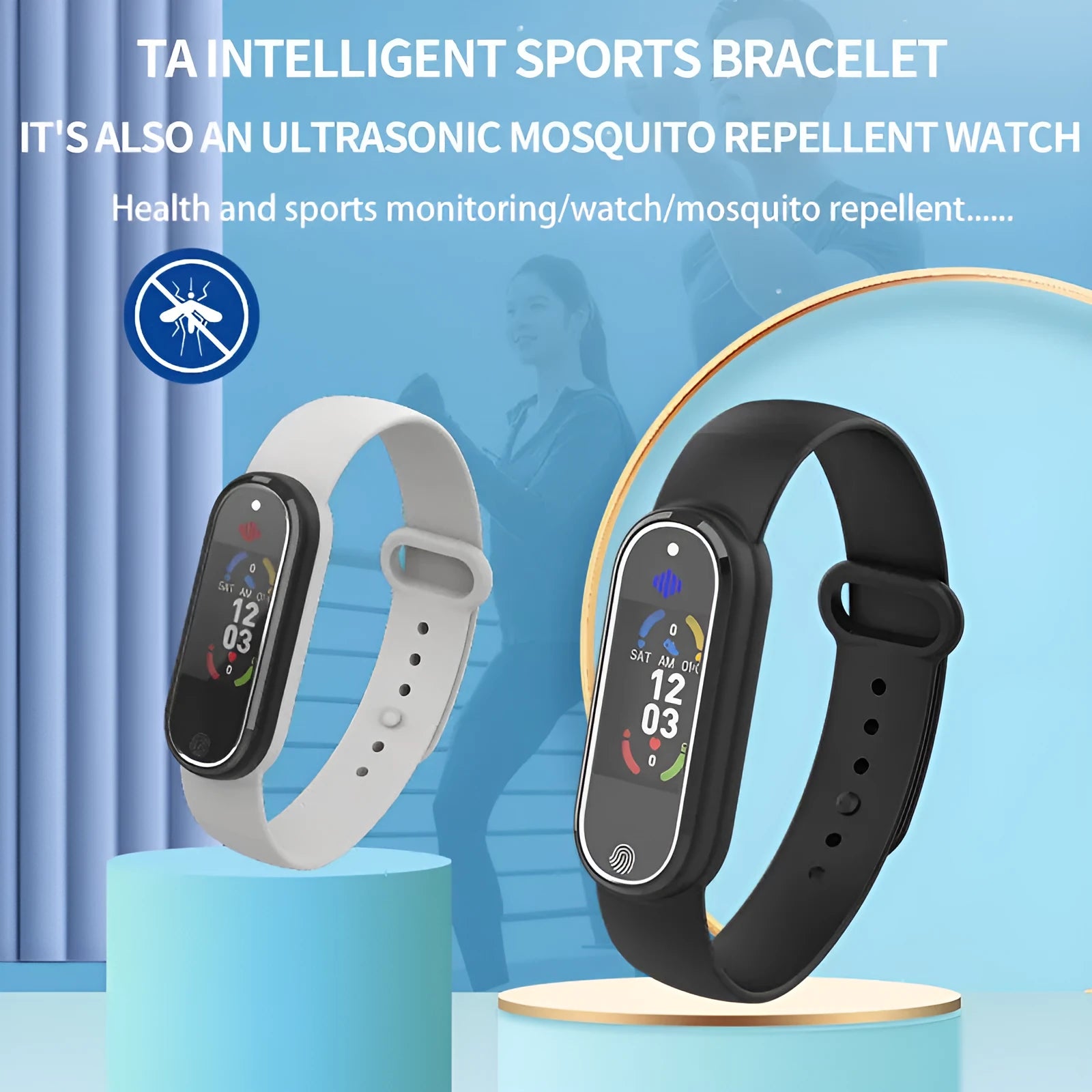 Black and white electronic mosquito repellent bracelet with USB charging port