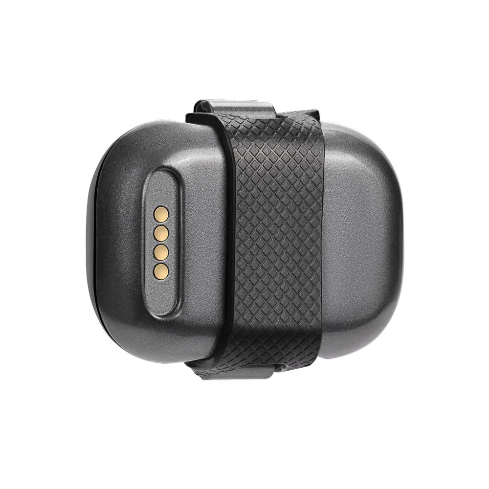 Black GPS pet locator device with hanging rope attachment for dog or cat tracking